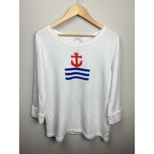 Fresh Produce Womens Top XS White Sweatshirt Anchor Terry Lining Nautical